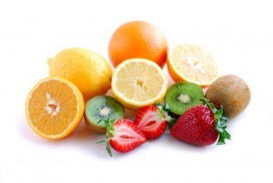 Assorted fruit on white background