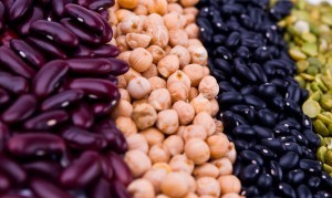 kidney bean, lentil, peas and chick-pea as a background