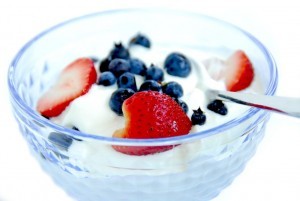 Healthy breakfast of yogurt and fresh berries