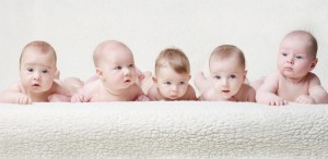 portrait of cute babies on light background